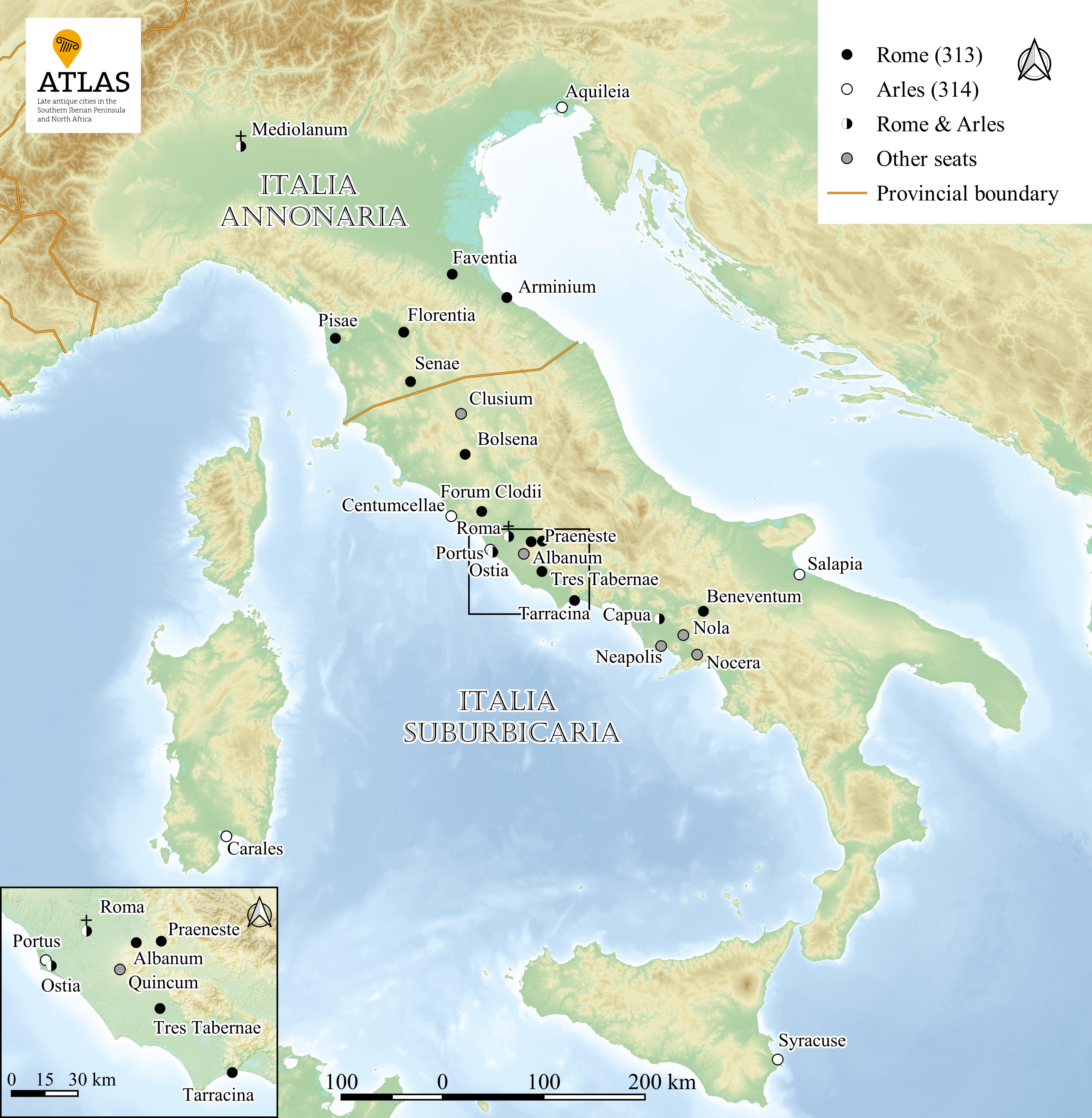 The places of origin of the Bishops present at the councils of Rome (314) and Arles (315)